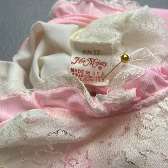 Vintage HER MAJESTY Nightgown Lot Girls 60s 70s Lace Long Yellow Pink Size 10 12 - Picture 10 of 16